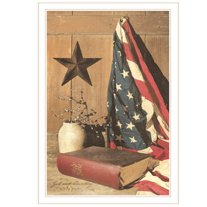 Homeroots God And Country 7 White Framed Print Wall Art White Wood Paper 404595