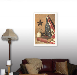 Homeroots God And Country 7 White Framed Print Wall Art White Wood Paper 404595