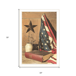 Homeroots God And Country 7 White Framed Print Wall Art White Wood Paper 404595