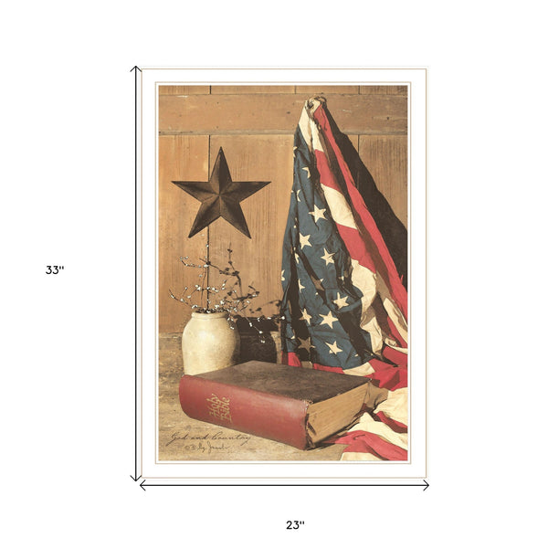 Homeroots God And Country 7 White Framed Print Wall Art White Wood Paper 404595