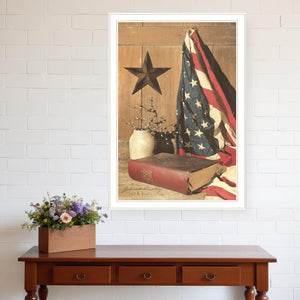 Homeroots God And Country 7 White Framed Print Wall Art White Wood Paper 404595