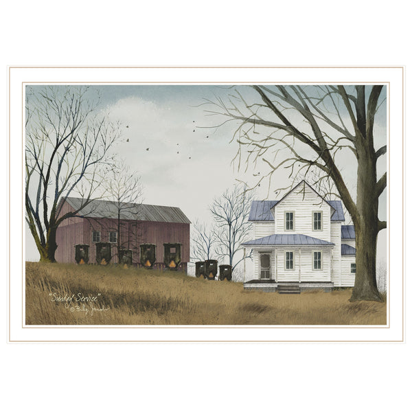 Homeroots Sunday Service 3 White Framed Print Wall Art  Wood Paper 404599