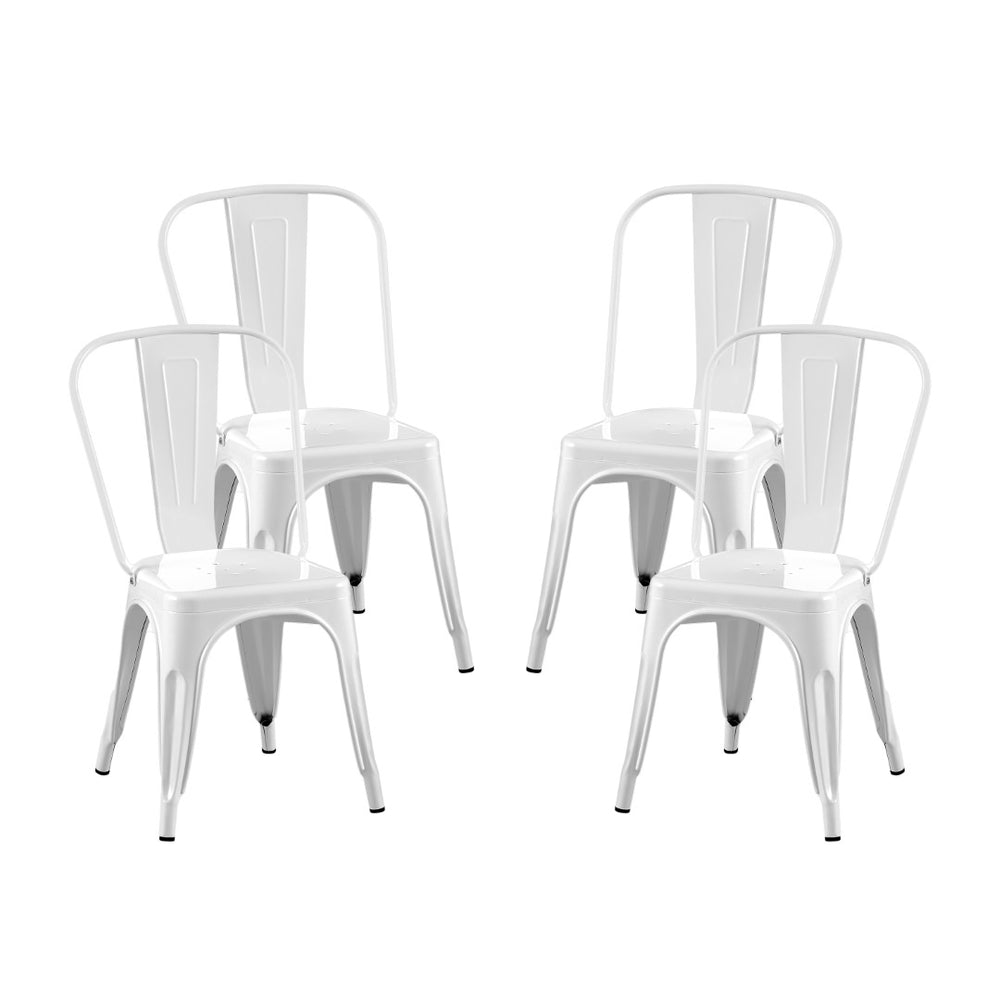 English Elm Set Of 4 Stackable High Gloss White Metal Dining Chairs - Lightweight, Easy-Clean, Modern Design! B347P383398-GIGA