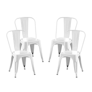 English Elm Set Of 4 Stackable High Gloss White Metal Dining Chairs - Lightweight, Easy-Clean, Modern Design! B347P383398-GIGA