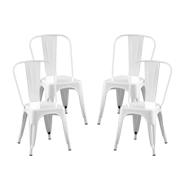 English Elm Set Of 4 Stackable High Gloss White Metal Dining Chairs - Lightweight, Easy-Clean, Modern Design! B347P383398-GIGA