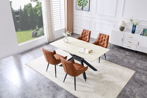 English Elm Modern Extendable Sintered Stone Dining Table with Auto-Lift, Scratchproof Waterproof Top & Black Metal Base W3493S00005