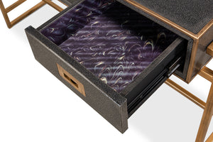 Sarreid Grey Leather Shagreen Desk With Marbleized Paper & 3 Drawers – Elegant Iron & Embossed Design Grey  40466