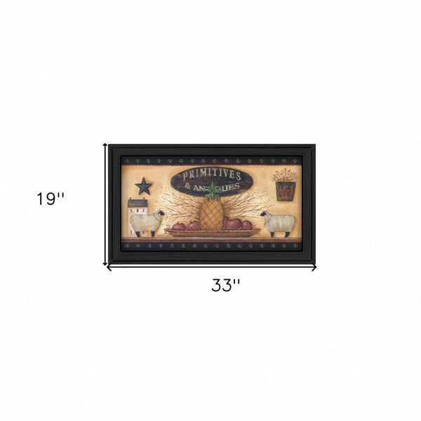 HomeRoots Primitive Black Framed Print Wall Art – Timeless Americana Decor for Rustic Living Spaces, 19"x33" 404690