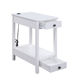 English Elm Byzad White Finish Accent Table with USB Dock, 2 Drawers & Open Shelf, MDF Pine Wood Design B2726P287565