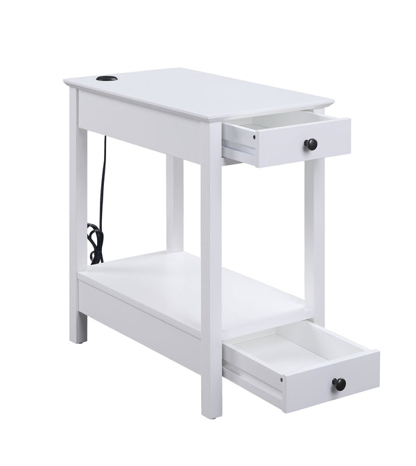 English Elm Byzad White Finish Accent Table with USB Dock, 2 Drawers & Open Shelf, MDF Pine Wood Design B2726P287565