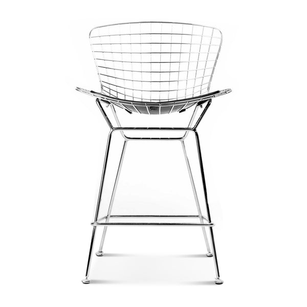English Elm Set of Two Bertoia Bar Stools Chrome Frame with PU Leather Seat Pad, Stainless Steel, Sleek 35" H Design B353P369873