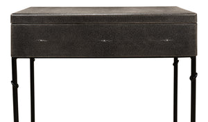 Sarreid Grey Leather Shagreen Box On Stand - Chic Decor With Marbleized Paper Interior And Iron Base Grey  40470