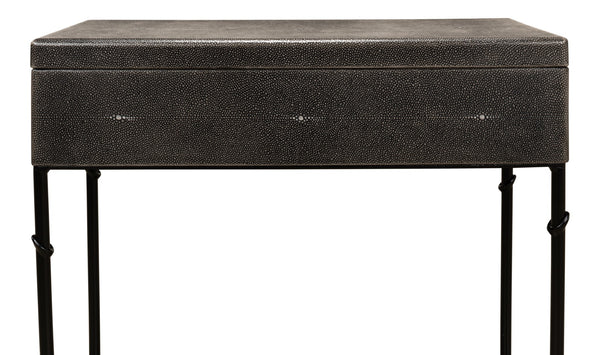 Sarreid Grey Leather Shagreen Box On Stand - Chic Decor With Marbleized Paper Interior And Iron Base Grey  40470