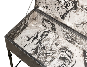 Sarreid Grey Leather Shagreen Box On Stand - Chic Decor With Marbleized Paper Interior And Iron Base Grey  40470