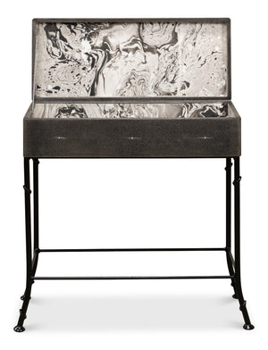 Sarreid Grey Leather Shagreen Box On Stand - Chic Decor With Marbleized Paper Interior And Iron Base Grey  40470