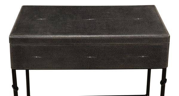 Sarreid Grey Leather Shagreen Box On Stand - Chic Decor With Marbleized Paper Interior And Iron Base Grey  40470