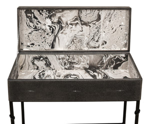 Sarreid Grey Leather Shagreen Box On Stand - Chic Decor With Marbleized Paper Interior And Iron Base Grey  40470