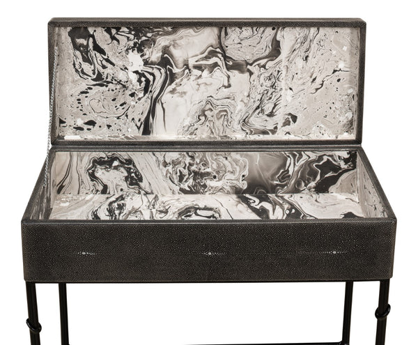Sarreid Grey Leather Shagreen Box On Stand - Chic Decor With Marbleized Paper Interior And Iron Base Grey  40470