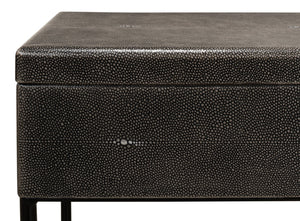 Sarreid Grey Leather Shagreen Box On Stand - Chic Decor With Marbleized Paper Interior And Iron Base Grey  40470