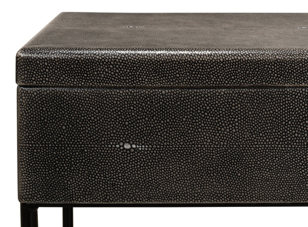 Sarreid Grey Leather Shagreen Box On Stand - Chic Decor With Marbleized Paper Interior And Iron Base Grey  40470
