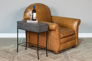 Sarreid Grey Leather Shagreen Box On Stand - Chic Decor With Marbleized Paper Interior And Iron Base Grey  40470