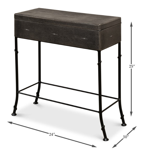 Sarreid Grey Leather Shagreen Box On Stand - Chic Decor With Marbleized Paper Interior And Iron Base Grey  40470