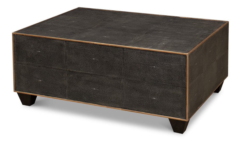 Sarreid Grey Leather Shagreen Cocktail Table - Elegant Embossed Design With Wood Base For Modern Living Spaces Grey  40471