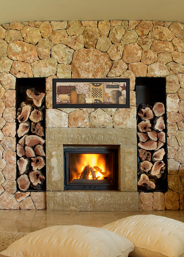 Homeroots Village Welcome Black Framed Print Wall Art  Wood Product Paper Print Uv Coating 404711