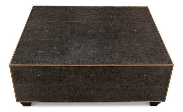 Sarreid Grey Leather Shagreen Cocktail Table - Elegant Embossed Design With Wood Base For Modern Living Spaces Grey  40471
