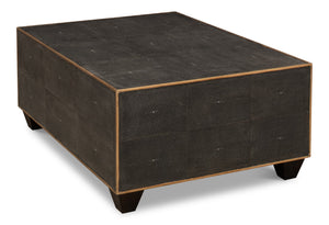 Sarreid Grey Leather Shagreen Cocktail Table - Elegant Embossed Design With Wood Base For Modern Living Spaces Grey  40471