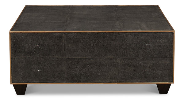 Sarreid Grey Leather Shagreen Cocktail Table - Elegant Embossed Design With Wood Base For Modern Living Spaces Grey  40471