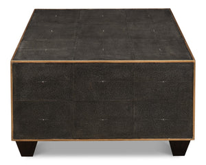 Sarreid Grey Leather Shagreen Cocktail Table - Elegant Embossed Design With Wood Base For Modern Living Spaces Grey  40471