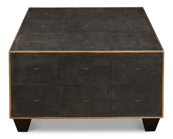 Sarreid Grey Leather Shagreen Cocktail Table - Elegant Embossed Design With Wood Base For Modern Living Spaces Grey  40471
