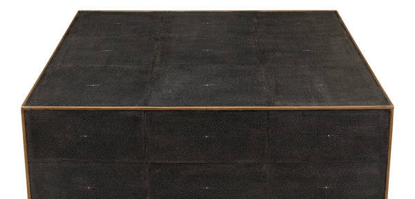 Sarreid Grey Leather Shagreen Cocktail Table - Elegant Embossed Design With Wood Base For Modern Living Spaces Grey  40471