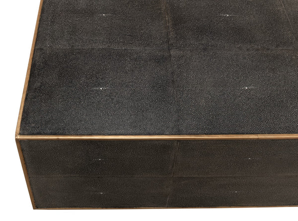 Sarreid Grey Leather Shagreen Cocktail Table - Elegant Embossed Design With Wood Base For Modern Living Spaces Grey  40471