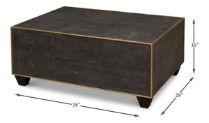 Sarreid Grey Leather Shagreen Cocktail Table - Elegant Embossed Design With Wood Base For Modern Living Spaces Grey  40471
