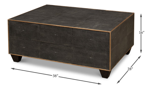 Sarreid Grey Leather Shagreen Cocktail Table - Elegant Embossed Design With Wood Base For Modern Living Spaces Grey  40471