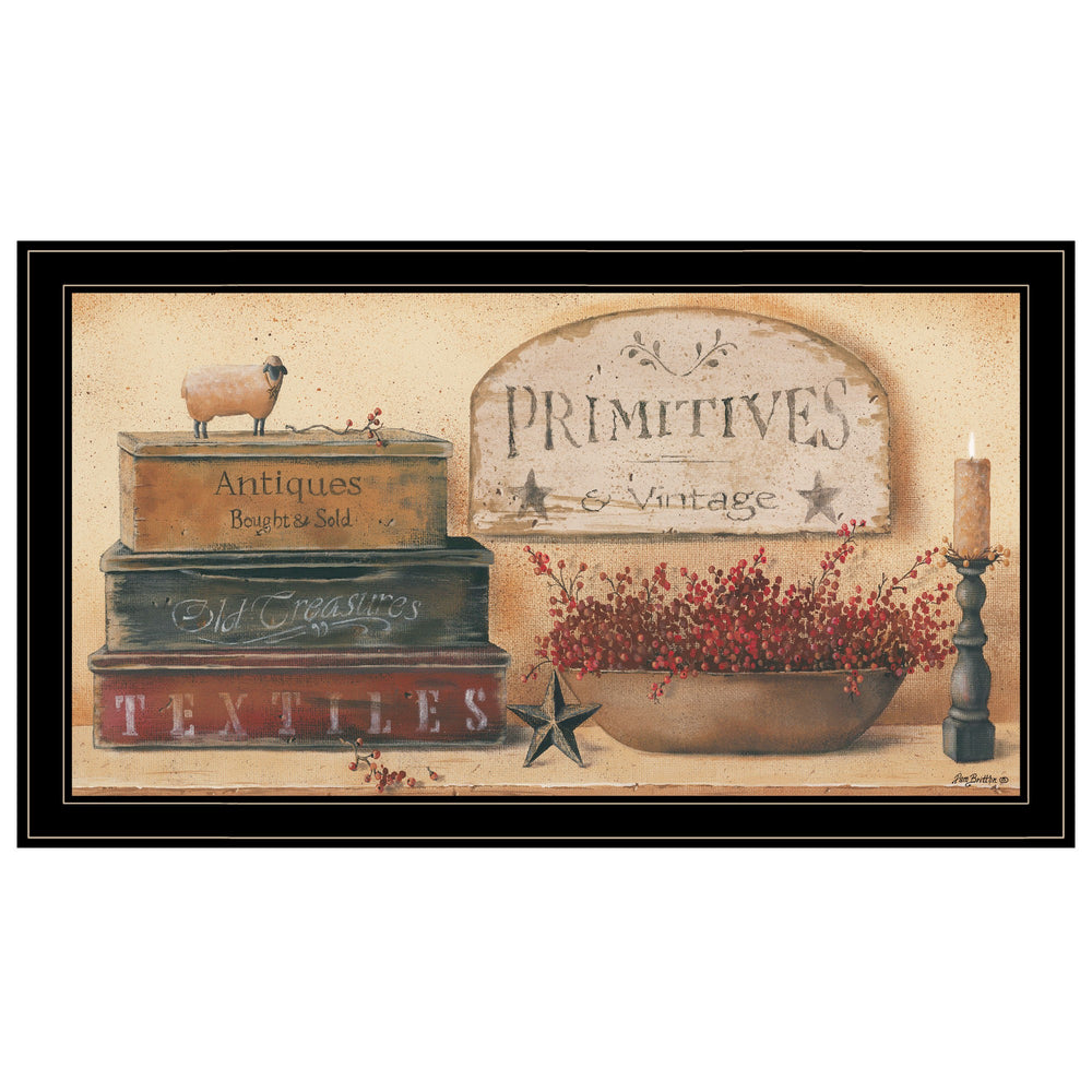 Homeroots Primitives And Vintage Iii Black Framed Americana Print Wall Art Black And Gold Wood Paper And Texture 404729