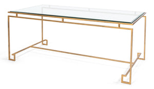 Sarreid Parallel Lines Coffee Table - Elegant Antique Gold Finish With Iron Base & Glass Top Design Gold  40473