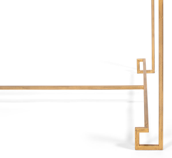 Sarreid Parallel Lines Coffee Table - Elegant Antique Gold Finish With Iron Base & Glass Top Design Gold  40473