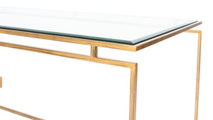 Sarreid Parallel Lines Coffee Table - Elegant Antique Gold Finish With Iron Base & Glass Top Design Gold  40473