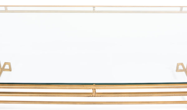 Sarreid Parallel Lines Coffee Table - Elegant Antique Gold Finish With Iron Base & Glass Top Design Gold  40473
