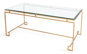 Sarreid Parallel Lines Coffee Table - Elegant Antique Gold Finish With Iron Base & Glass Top Design Gold  40473