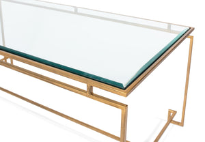 Sarreid Parallel Lines Coffee Table - Elegant Antique Gold Finish With Iron Base & Glass Top Design Gold  40473