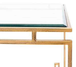 Sarreid Parallel Lines Coffee Table - Elegant Antique Gold Finish With Iron Base & Glass Top Design Gold  40473