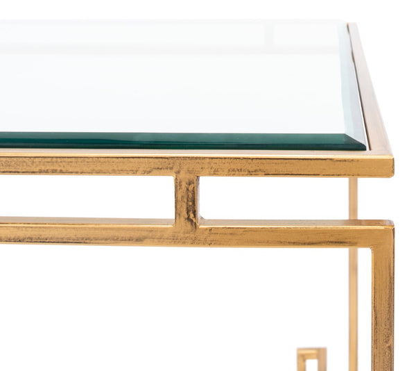Sarreid Parallel Lines Coffee Table - Elegant Antique Gold Finish With Iron Base & Glass Top Design Gold  40473