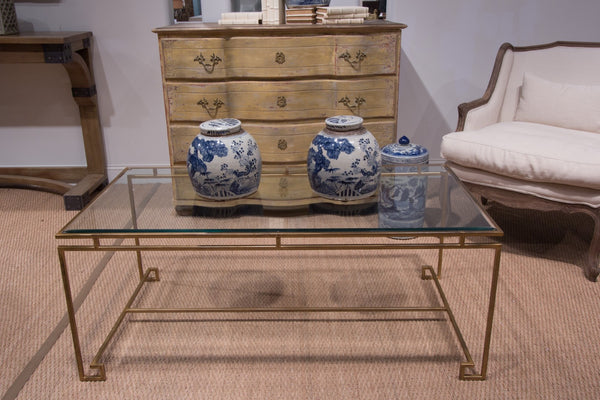 Sarreid Parallel Lines Coffee Table - Elegant Antique Gold Finish With Iron Base & Glass Top Design Gold  40473