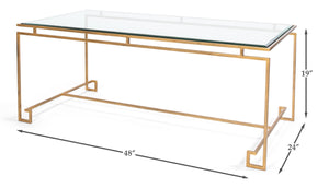 Sarreid Parallel Lines Coffee Table - Elegant Antique Gold Finish With Iron Base & Glass Top Design Gold  40473