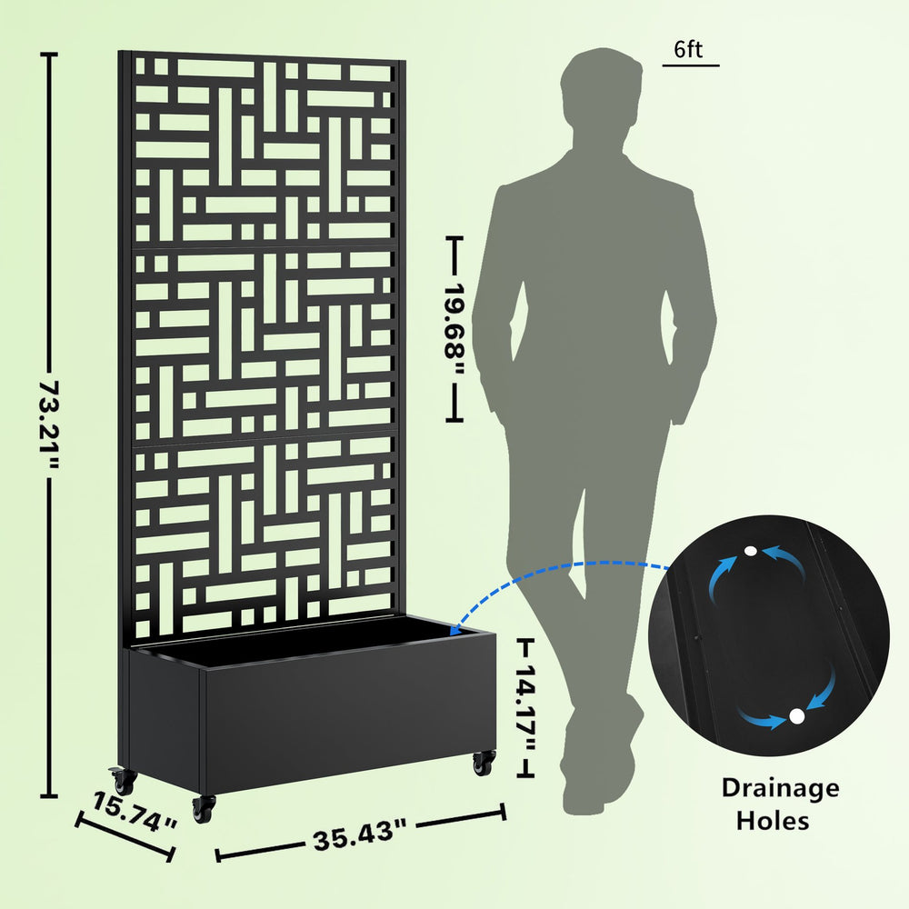 English Elm Metal Planter Box With Trellis & Wheels - Stylish Raised Garden Bed For Climbing Plants & Privacy W347P399102