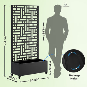 English Elm Metal Planter Box With Trellis & Wheels - Stylish Raised Garden Bed For Climbing Plants & Privacy W347P399102
